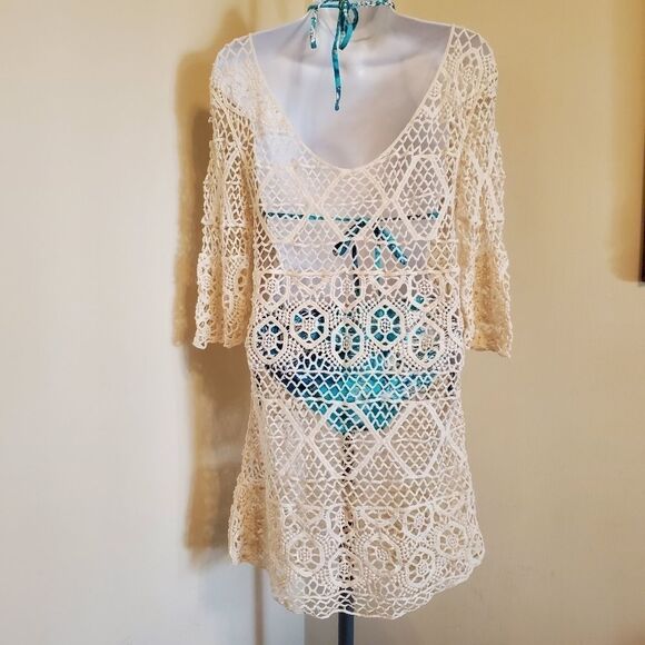 NEW Scoop Neck Woven Bathing Suit Beach Cover Up - Picture 8 of 11